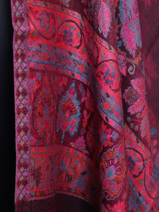 Maroon Kashmiri Kani Work Fine Wool Stole | Khayal - Image 3