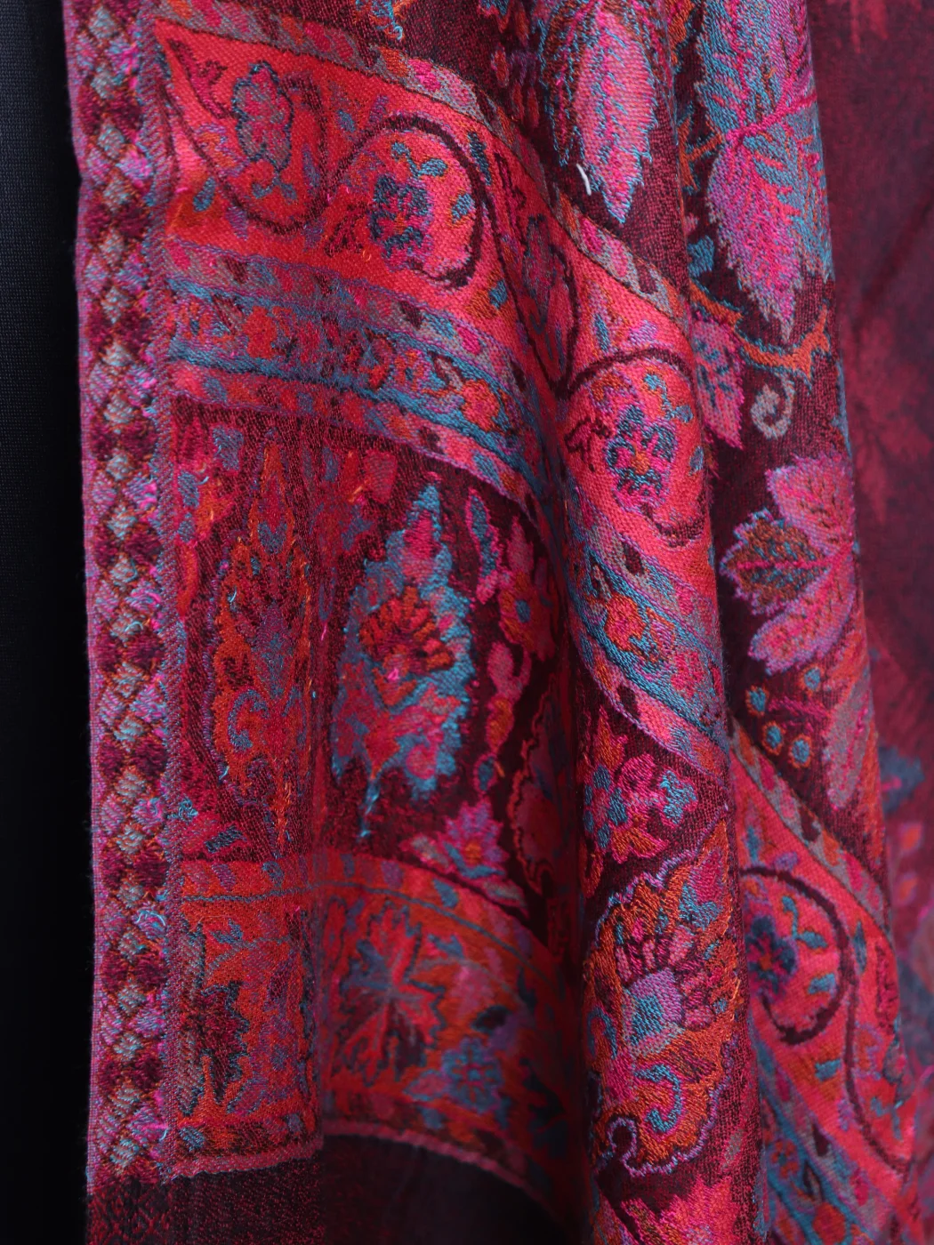 Maroon Kashmiri Kani Work Fine Wool Stole | Khayal - Image 3