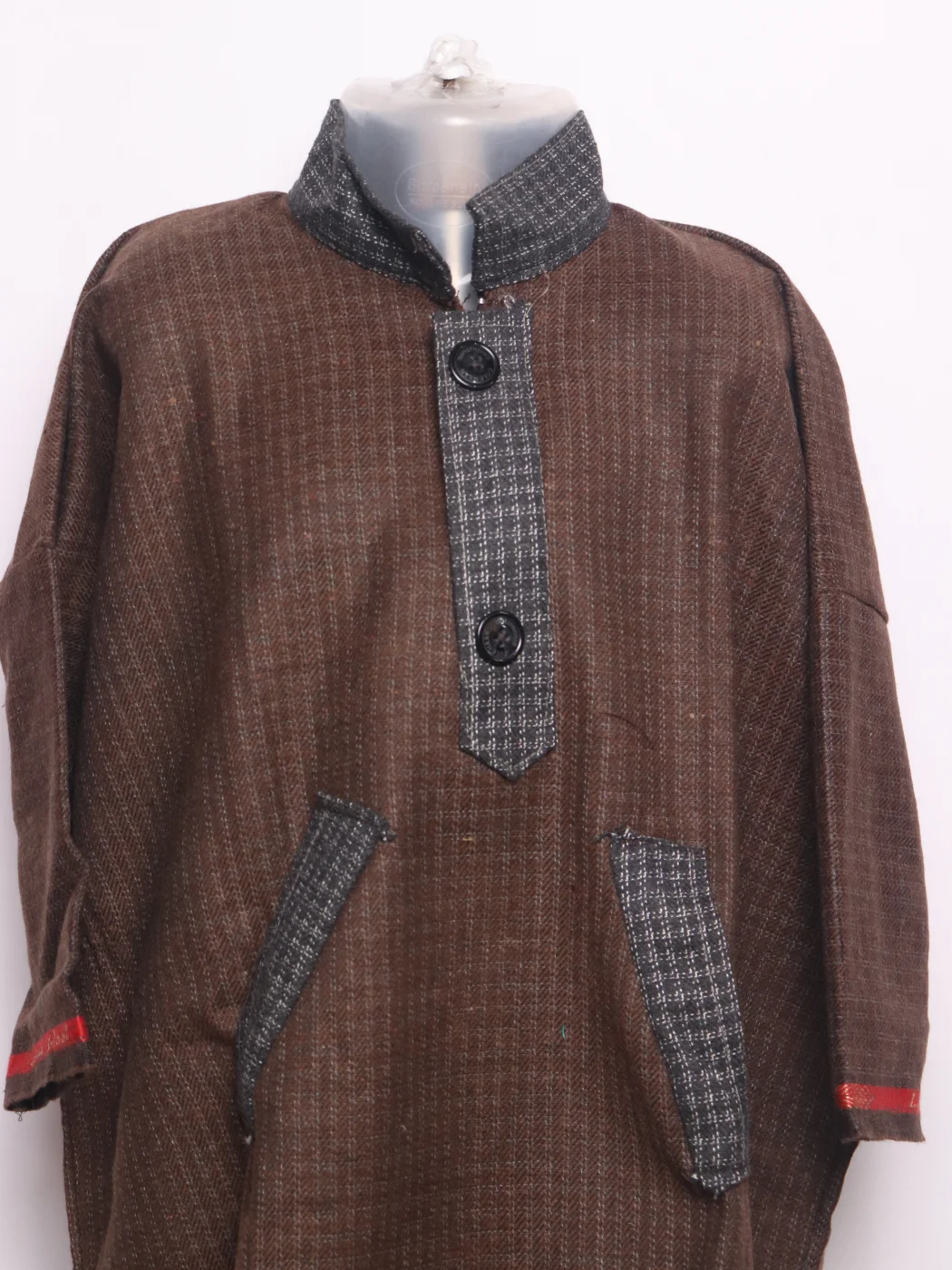Unaiz Boys Kashmiri Pheran in Brown Tweed Wool | 7 to 8Yrs - Image 2