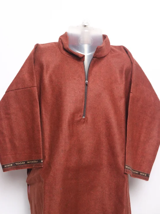 Boys Kashmiri Pheran Unaiz in Rust Brown Tweed Wool | 7 to 8Yrs - Image 3