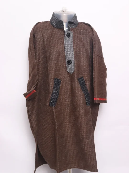Boys Kashmiri Pheran Unaiz in Brown Tweed Wool | 7 to 8Yrs