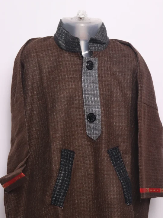Boys Kashmiri Pheran Unaiz in Brown Tweed Wool | 7 to 8Yrs - Image 2