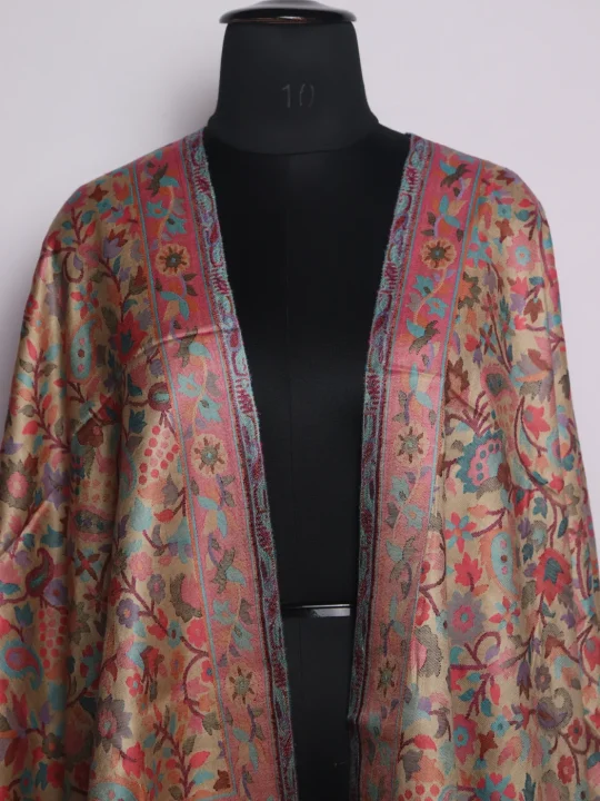 Beige Kashmiri Stole With Kani Work | Mahi - Image 2
