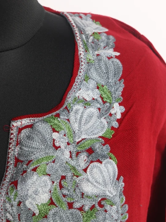 Siyam Kashmiri Pheran In Cashmilon wool With Aari Embroidery| Maroon - Image 3