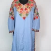 Kashmiri Pheran In Blue Cashmilon wool With Front And Back Aari Work | Meesha