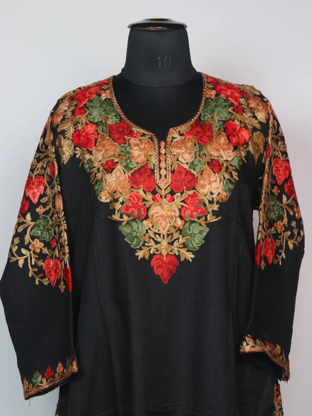 Meesha Kashmiri Pheran In Cashmilon wool With Front And Back Aari Work | Black - Image 2