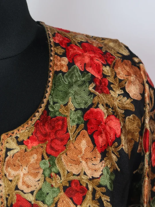 Meesha Kashmiri Pheran In Cashmilon wool With Front And Back Aari Work | Black - Image 3