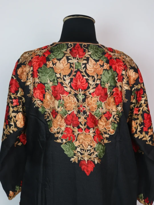 Meesha Kashmiri Pheran In Cashmilon wool With Front And Back Aari Work | Black - Image 4