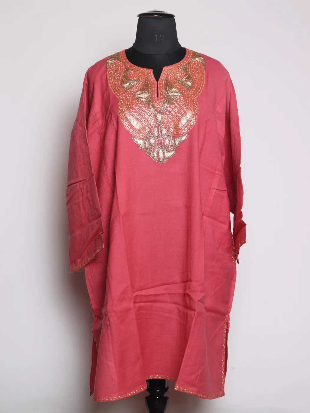 Kashmiri Pheran In Pink Raffal Wool With Botte Tilla Embroidery | Meher