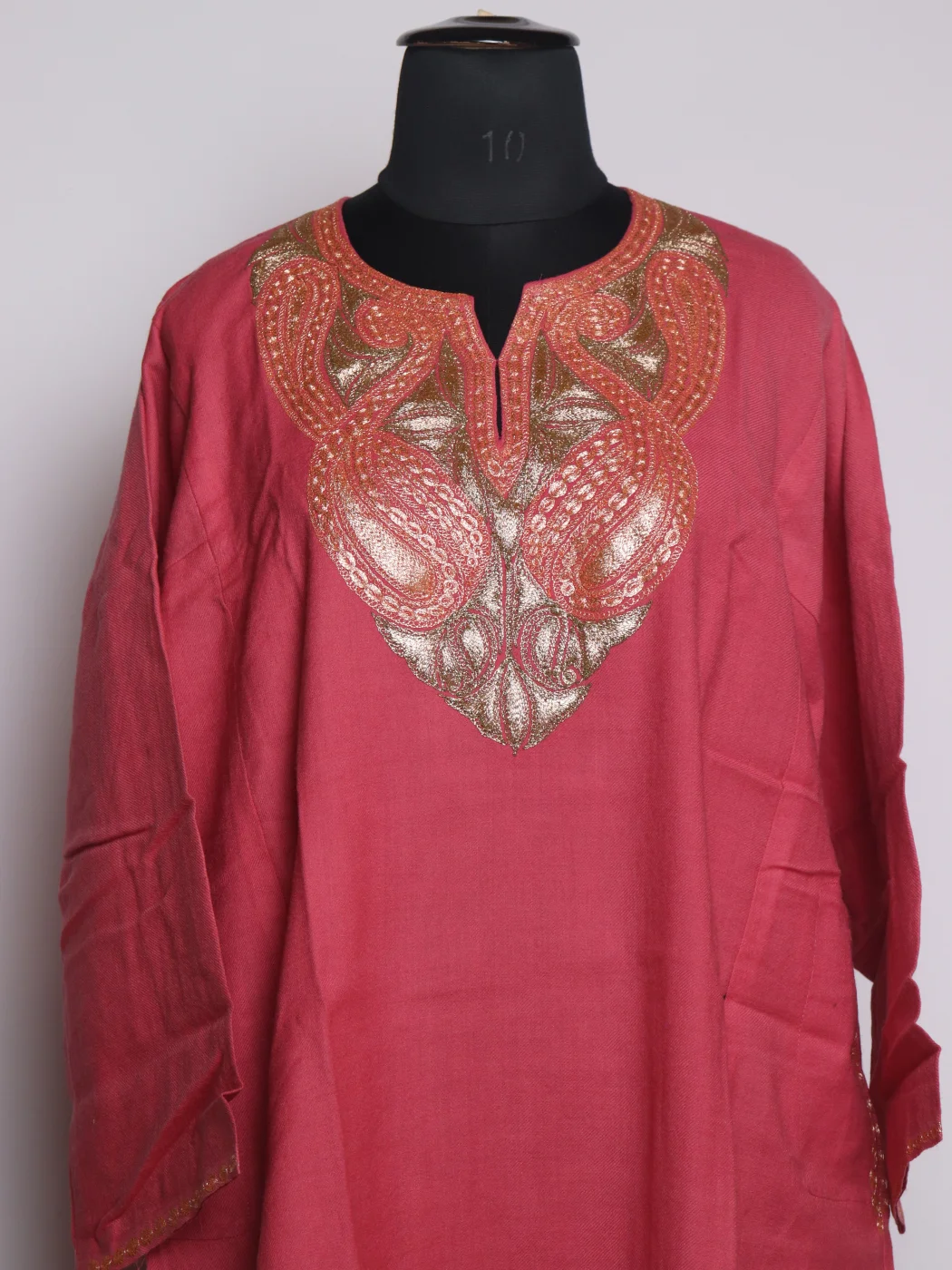 Kashmiri Pheran In Pink Raffal Wool With Botte Tilla Embroidery | Meher - Image 2