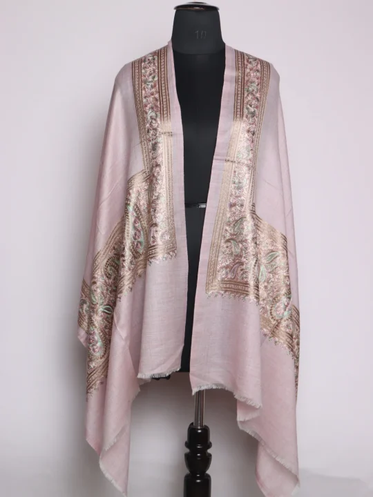 Mehrun Kashmiri Aari Embroidery Fine Wool Stole | Pink