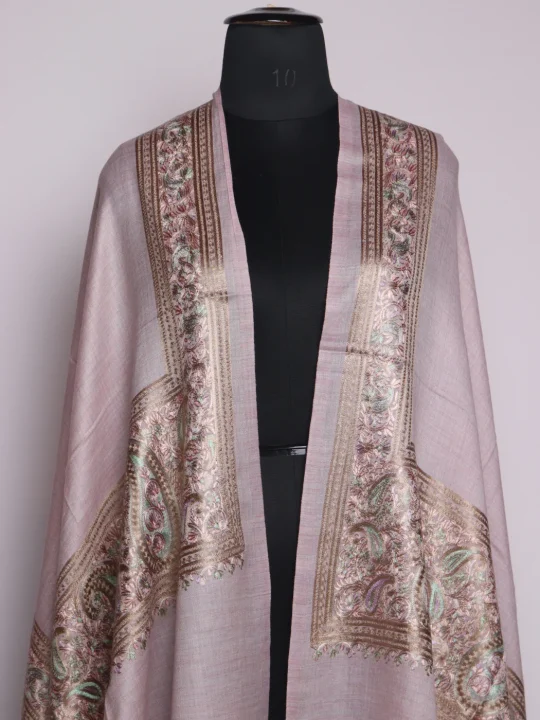 Mehrun Kashmiri Aari Embroidery Fine Wool Stole | Pink - Image 2