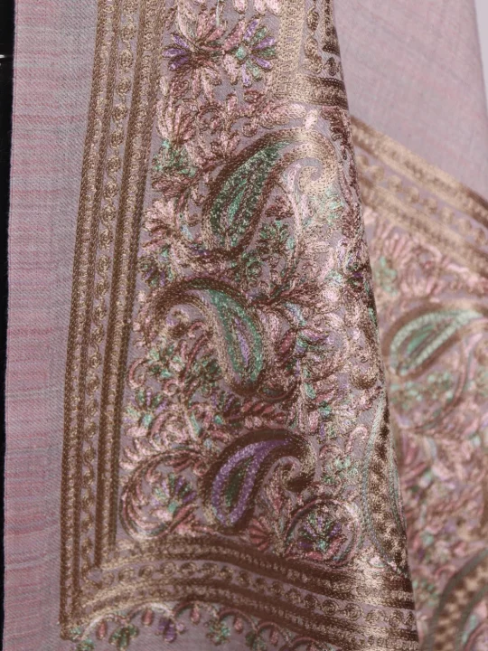 Mehrun Kashmiri Aari Embroidery Fine Wool Stole | Pink - Image 3