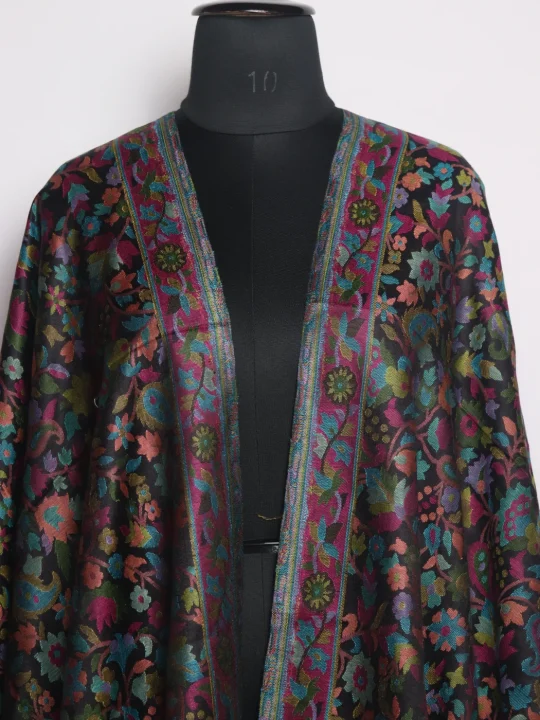 Black Kashmiri Stole With Kani Work | Mehrunissa - Image 3