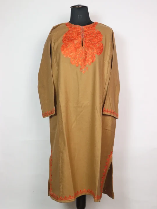 Minaal Kashmiri Pheran in Cashmilon with Aari Work | Beige