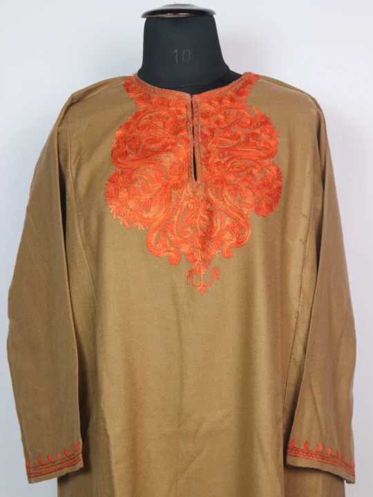 Minaal Kashmiri Pheran in Cashmilon with Aari Work | Beige - Image 2