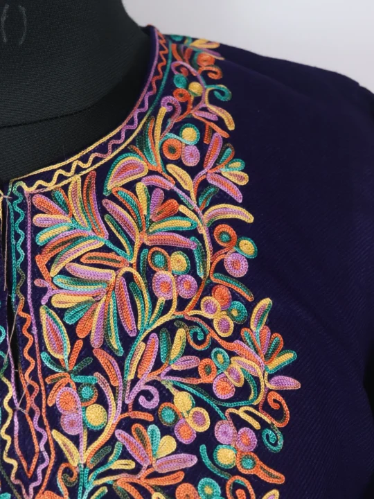 Blue Kashmiri Pheran in Cashmilon with Sleeve Point Aari Embroidery | Minaal - Image 3