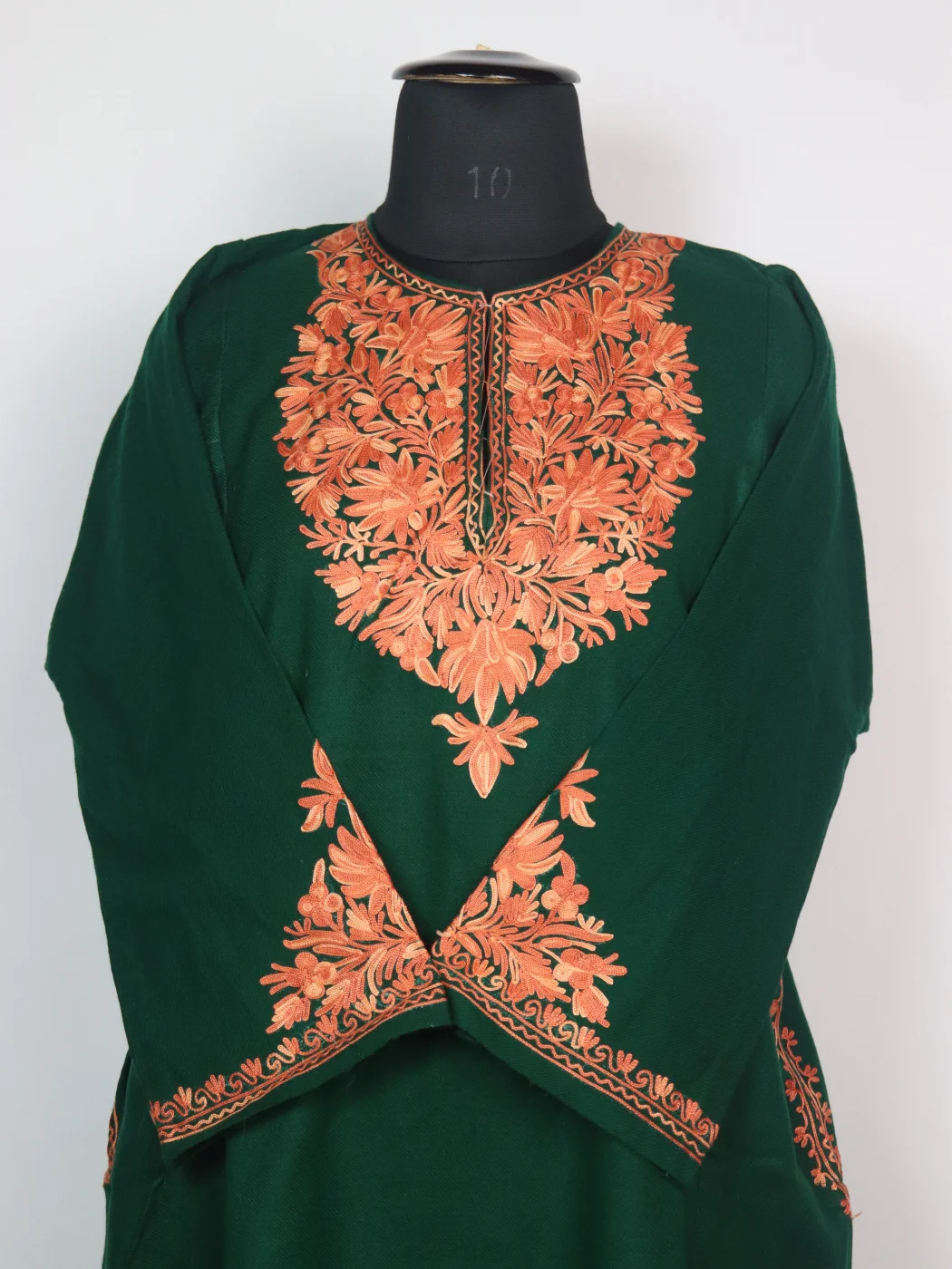 Green Kashmiri Pheran Minaal in Cashmilon with Sleeve Point Aari Embroidery - Image 2