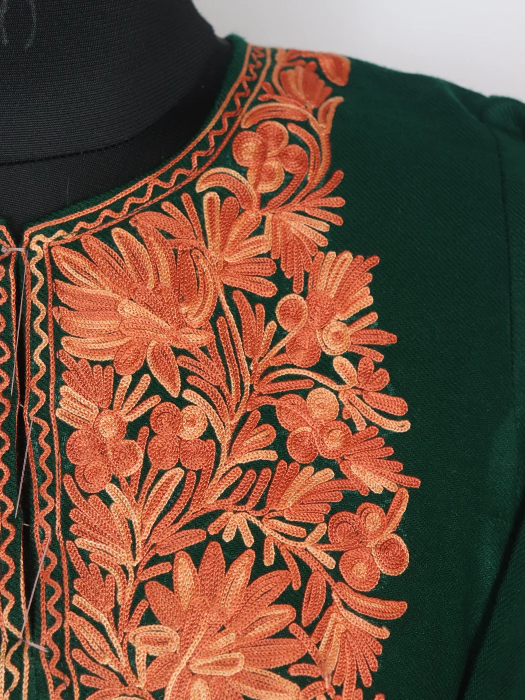Green Kashmiri Pheran Minaal in Cashmilon with Sleeve Point Aari Embroidery - Image 3