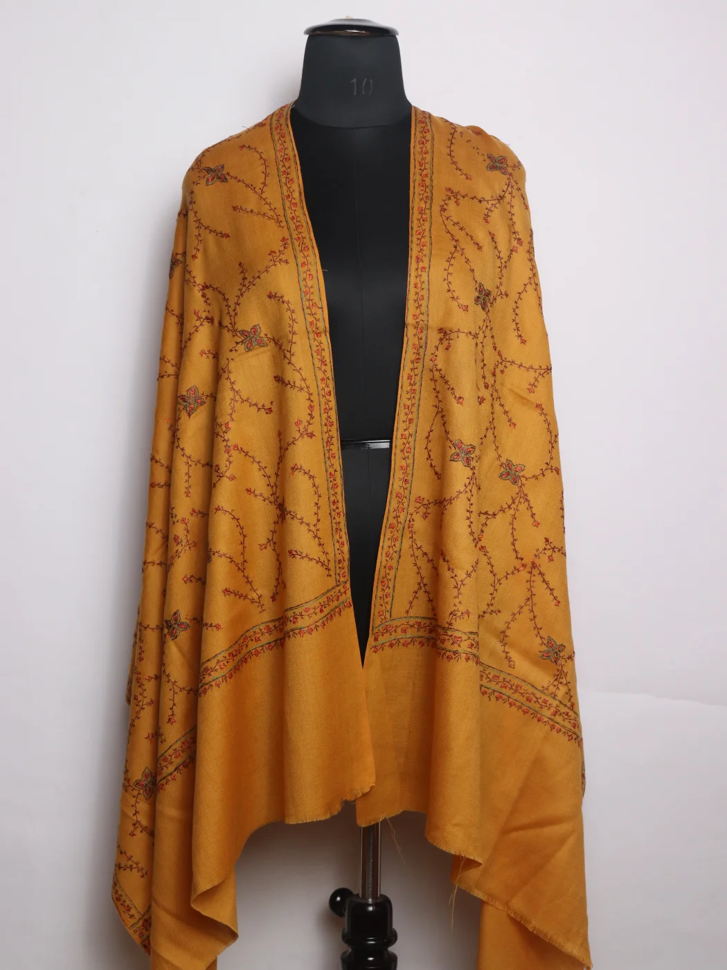 Rizwana Kashmiri Stole In Polywool With Hand Sozni | Mustard