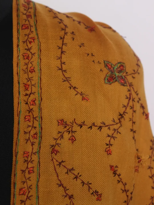 Rizwana Kashmiri Stole In Polywool With Hand Sozni | Mustard - Image 3