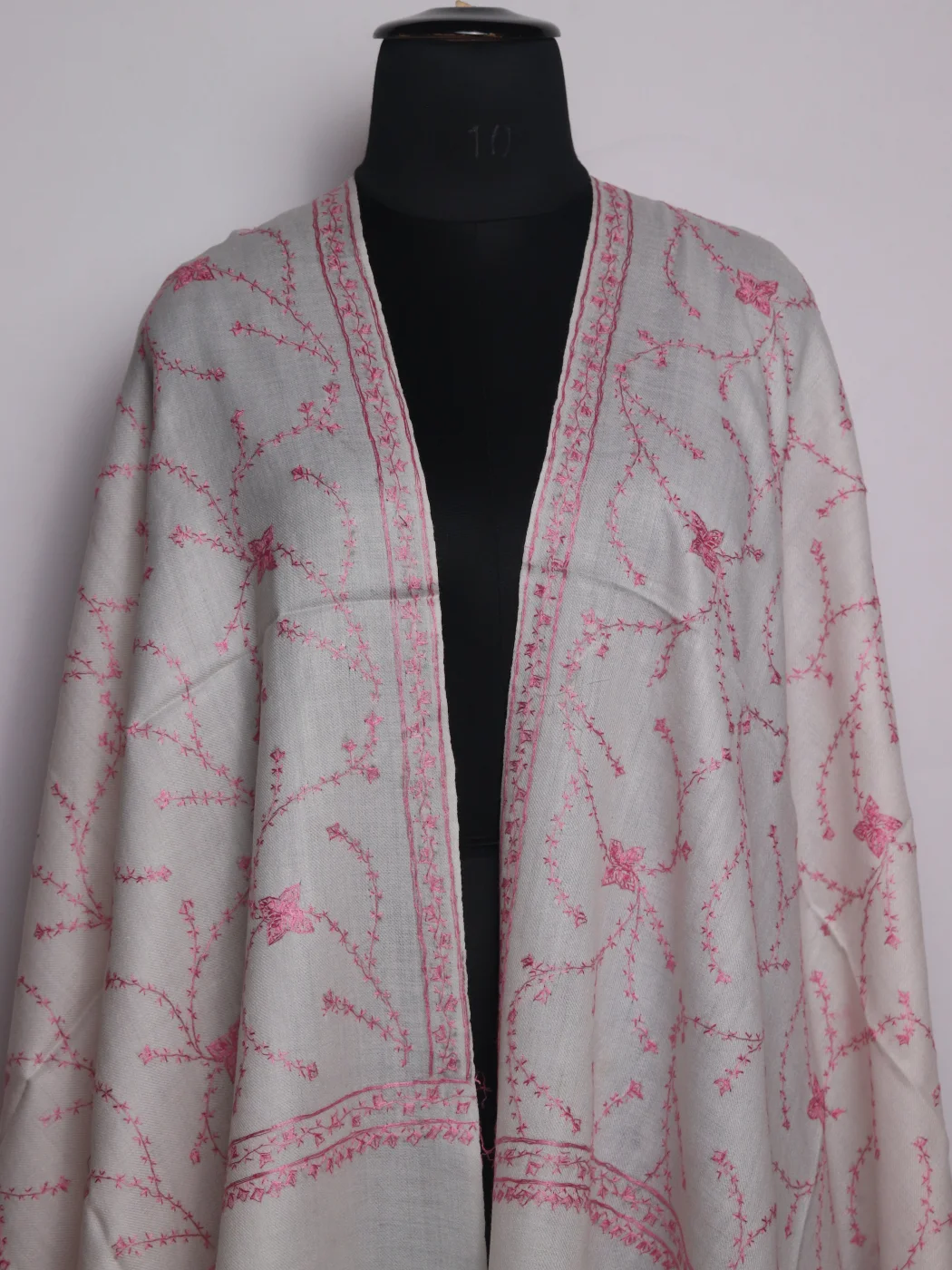 White Kashmiri Stole In Polywool With Hand Sozni | Nabila - Image 2
