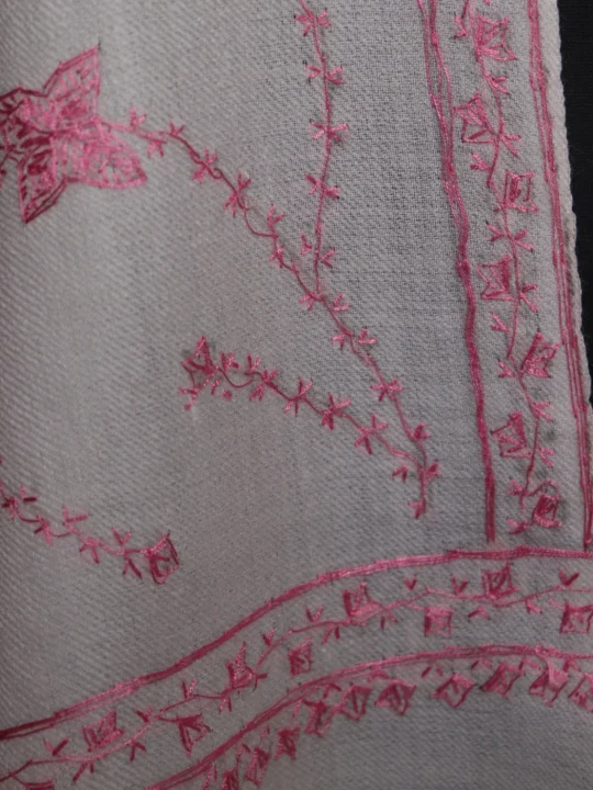 White Kashmiri Stole In Polywool With Hand Sozni | Nabila - Image 3