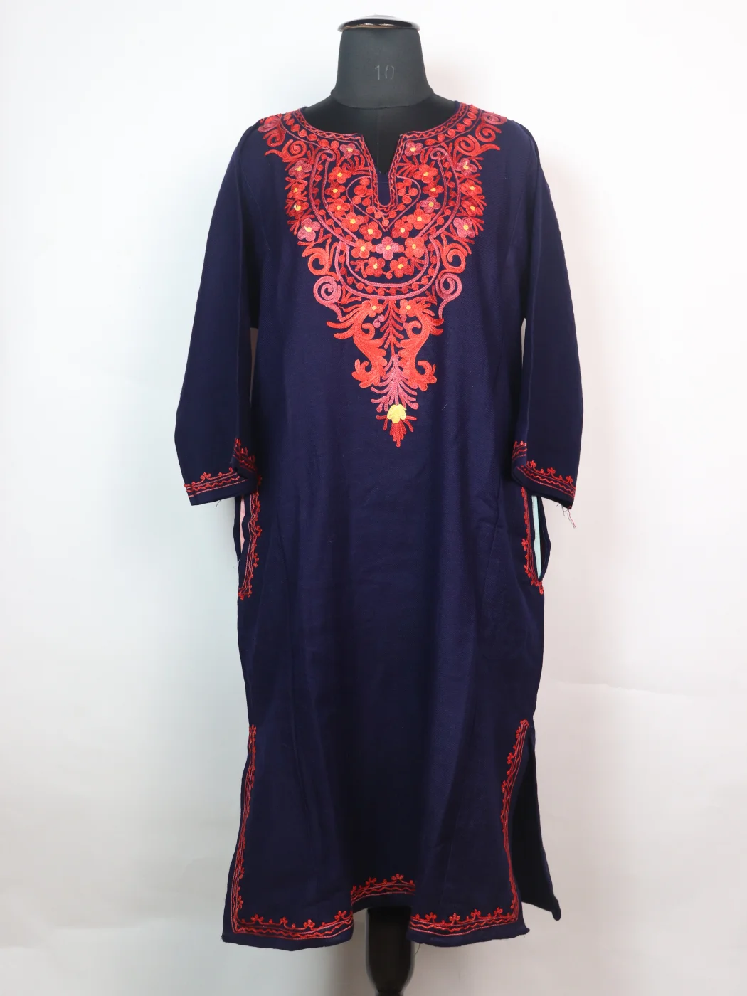 Sana Kashmiri Pheran In Cashmilon wool With Aari Embroidery | Navy
