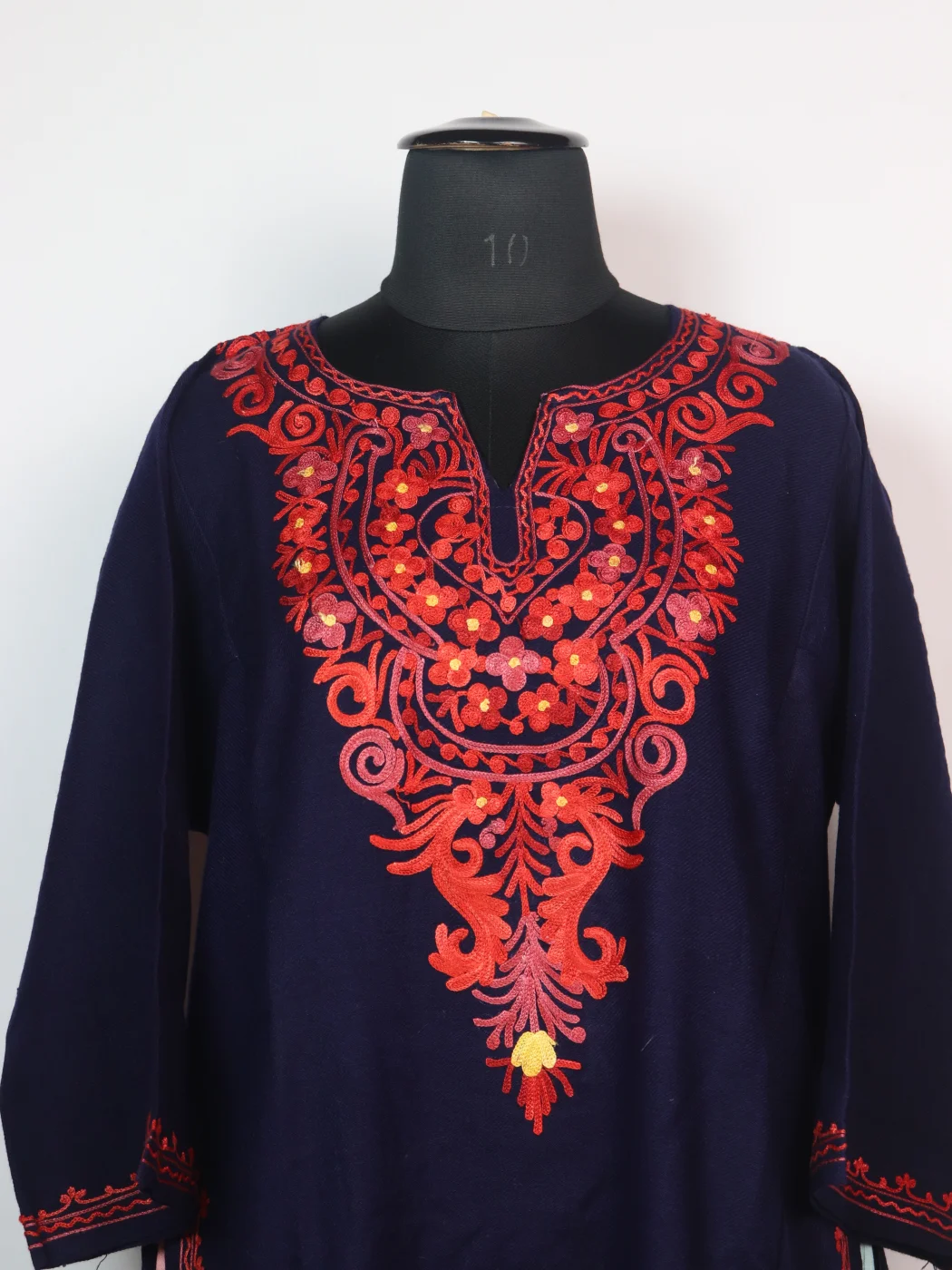 Sana Kashmiri Pheran In Cashmilon wool With Aari Embroidery | Navy - Image 2