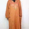 Nawal Kashmiri Pheran In Raffal Wool With Hand Aari Embroidery | Rust