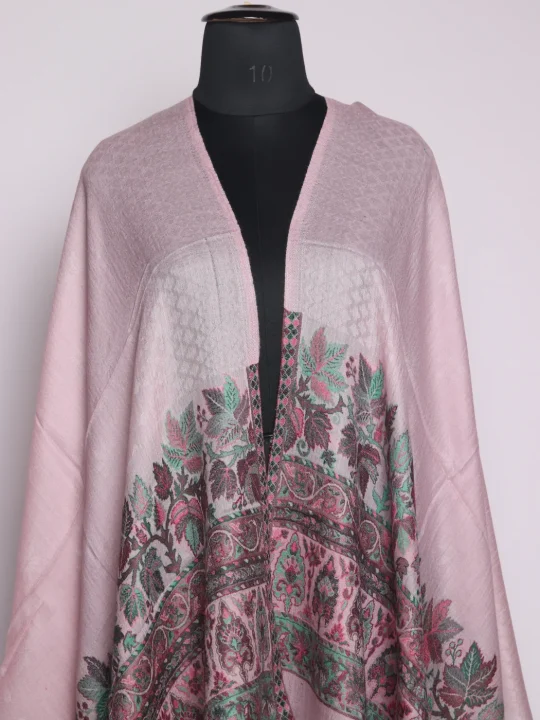 Tazeen Kashmiri Kani Work Fine Wool Stole | Pink - Image 2