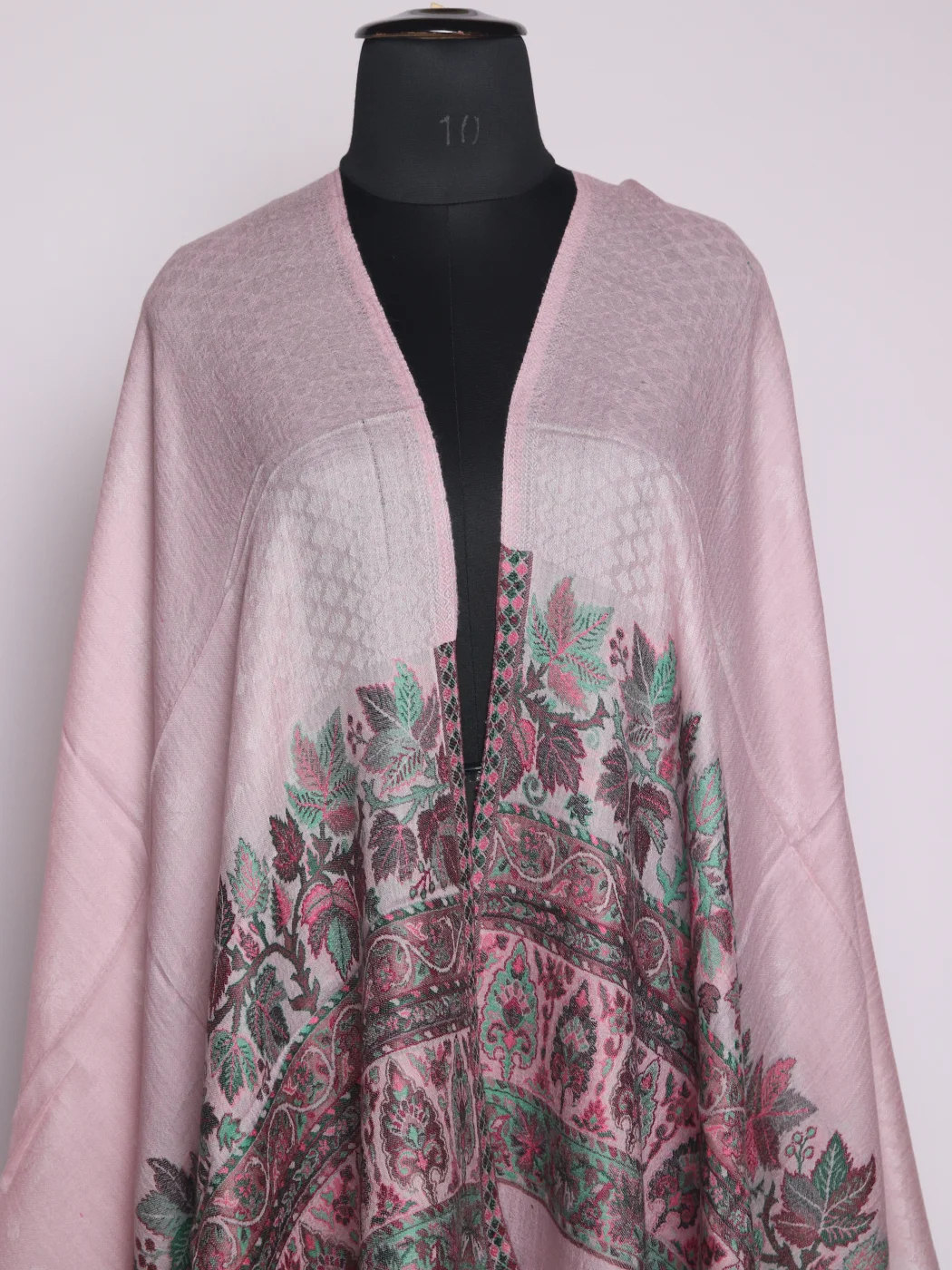 Tazeen Kashmiri Kani Work Fine Wool Stole | Pink - Image 2