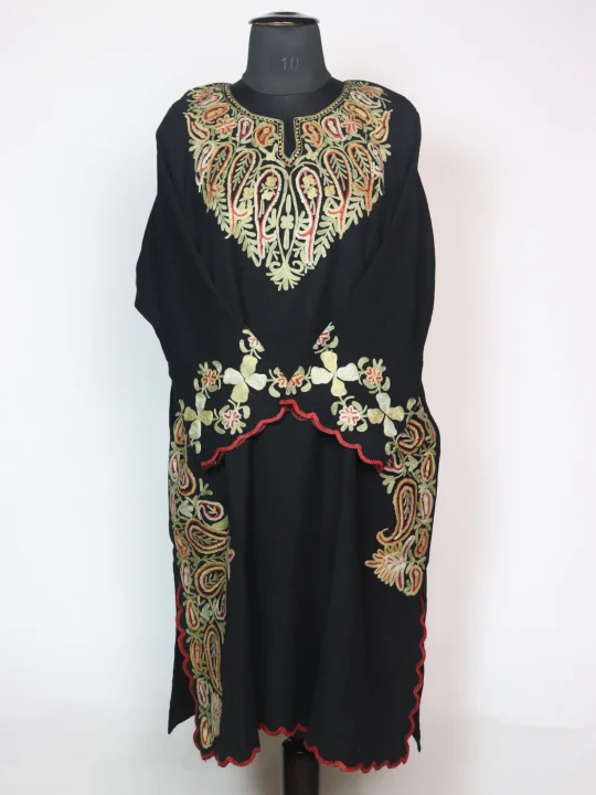 Zohra Kashmiri Pheran In Scalping Raffal Wool With Aari Embroidery | Black