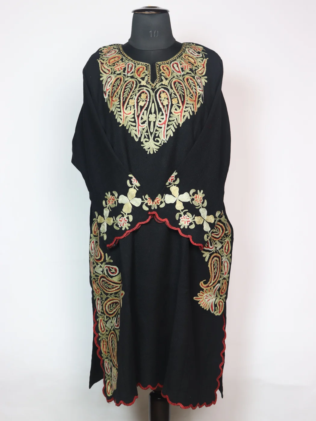 Zohra Kashmiri Pheran In Scalping Raffal Wool With Aari Embroidery | Black