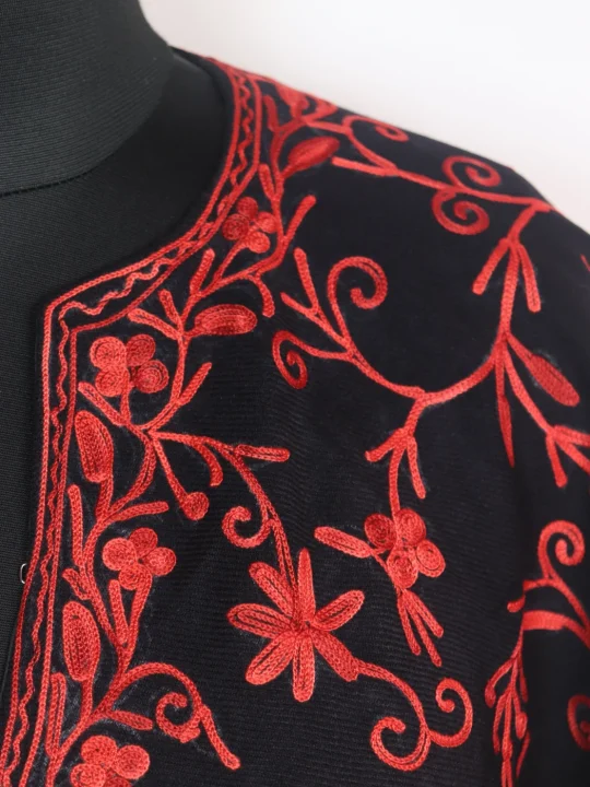 Kashmiri Poncho in Black Cashmilon Wool with Jaal Aari Embroidery | Minaal - Image 2