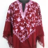 Maroon Poncho in Cashmilon Wool with Kashmiri Jaal Aari Embroidery | Minaal