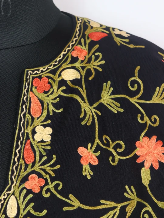 Minaal Poncho with Kashmiri Jaal Aari Embroidery in Black Cashmilon Wool - Image 2