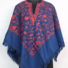 Blue Poncho with Kashmiri Jaal Aari Embroidery in Cashmilon Wool | Minaal