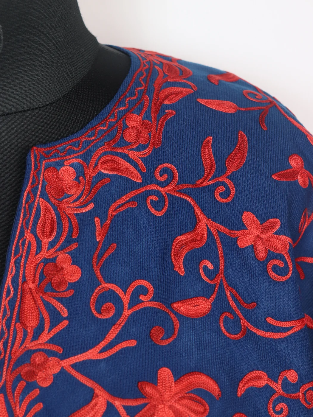 Blue Poncho with Kashmiri Jaal Aari Embroidery in Cashmilon Wool | Minaal - Image 2