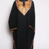 Zarmeher Kashmiri Pheran In Raffal Wool With Aari Embroidery | Black