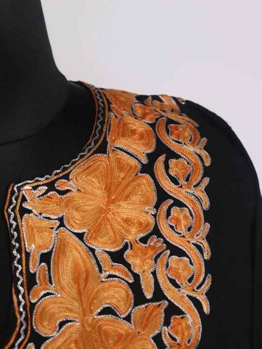Zarmeher Kashmiri Pheran In Raffal Wool With Aari Embroidery | Black - Image 3