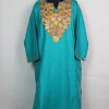 Rabia Kashmiri Pheran In Cashmilon wool With Aari Embroidery | Turquoise