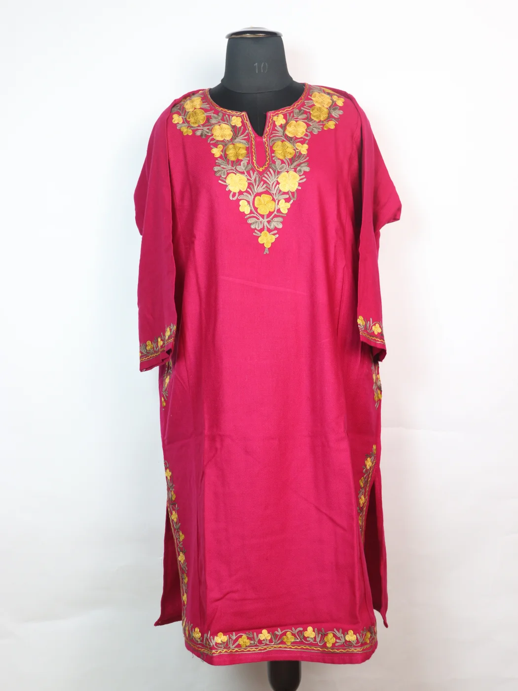 Rani Kashmiri Pheran In Cashmilon wool With Aari Embroidery | Pink | Insha