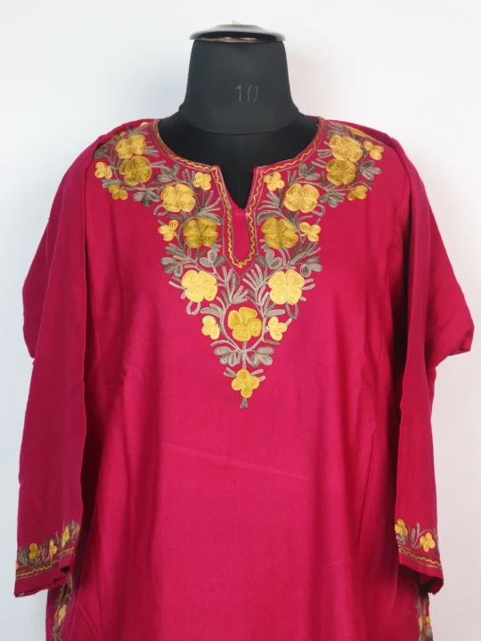 Rani Kashmiri Pheran In Cashmilon wool With Aari Embroidery | Pink | Insha - Image 2
