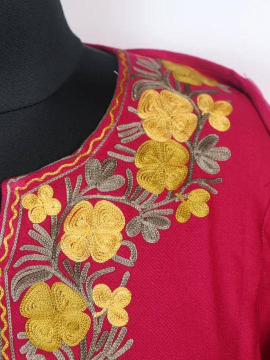 Rani Kashmiri Pheran In Cashmilon wool With Aari Embroidery | Pink | Insha - Image 3