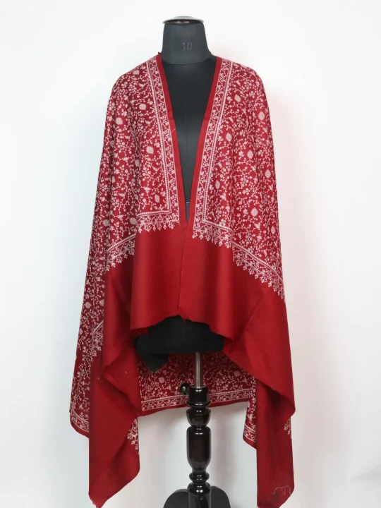 Kashmiri Shawl Ridwa With Sozni Work For Women in Toosha Wool | Maroon