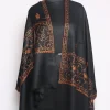 Roshanzeb Kashmiri Stole In Polywool With Hand Sozni Embroidery | Black