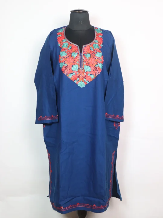 Royal Kashmiri Pheran In Blue Cashmilon wool With Aari Embroidery | Siyam
