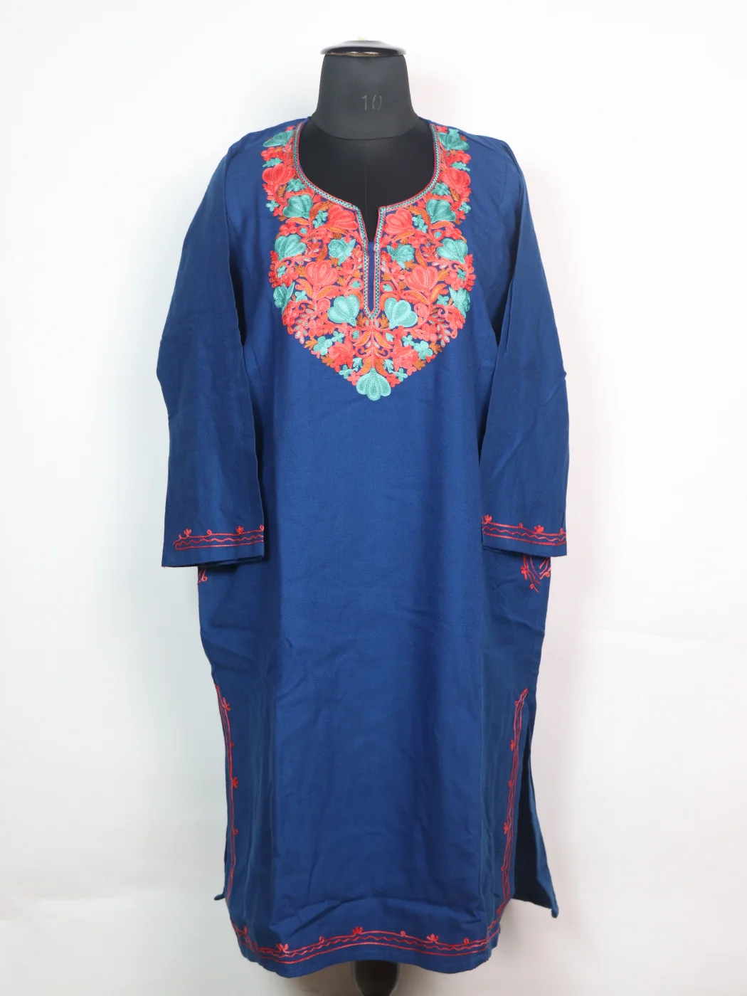 Royal Kashmiri Pheran In Blue Cashmilon wool With Aari Embroidery | Siyam