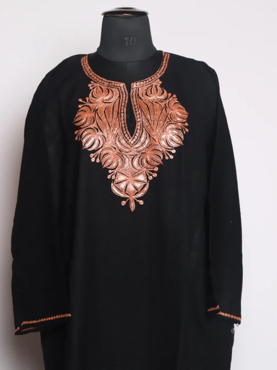 Rumana Kashmiri Pheran In Raffal Wool With Botte Tilla Embroidery | Black - Image 2